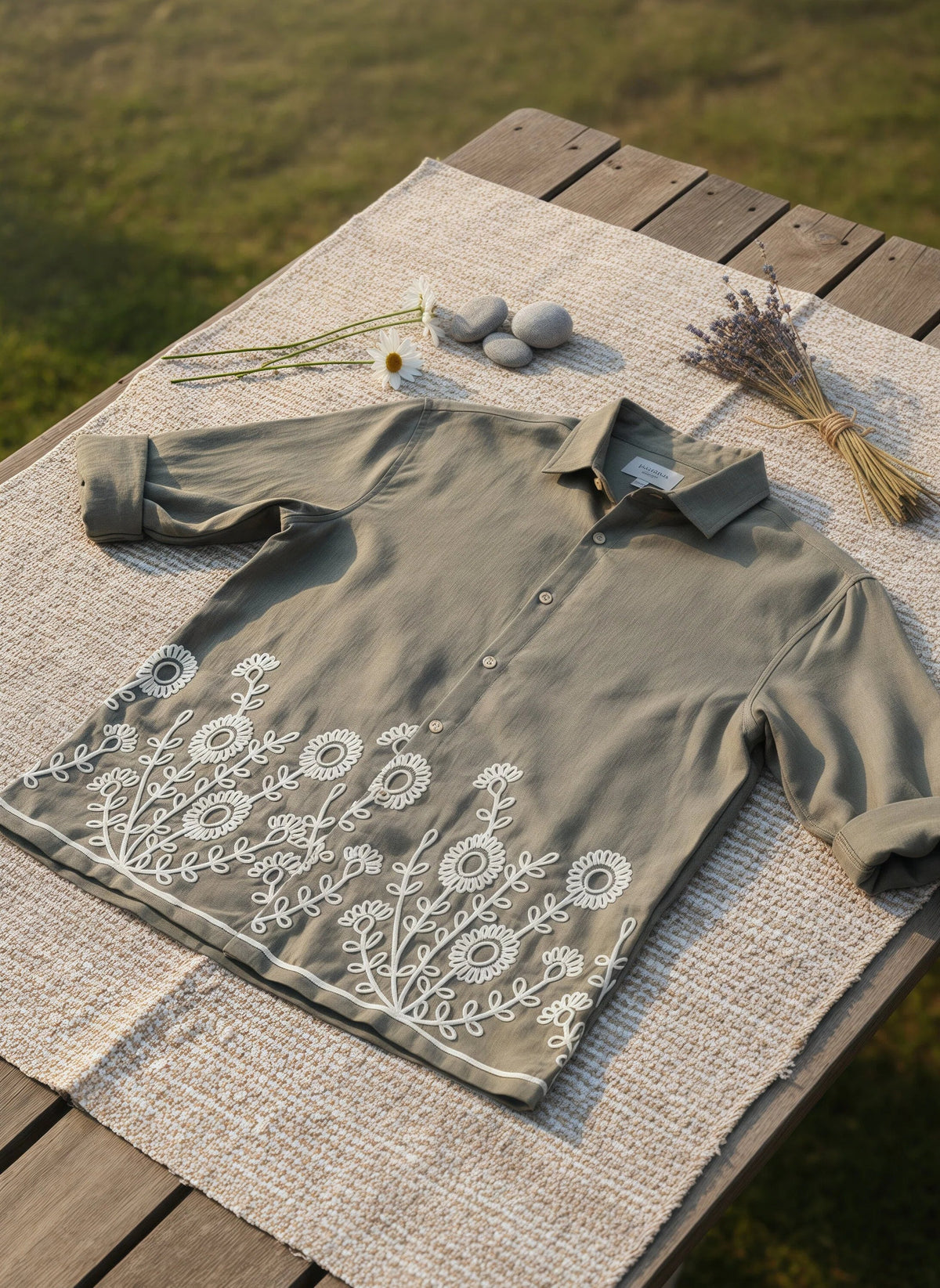Crafted Embroidery Cotton Blend Shirt
