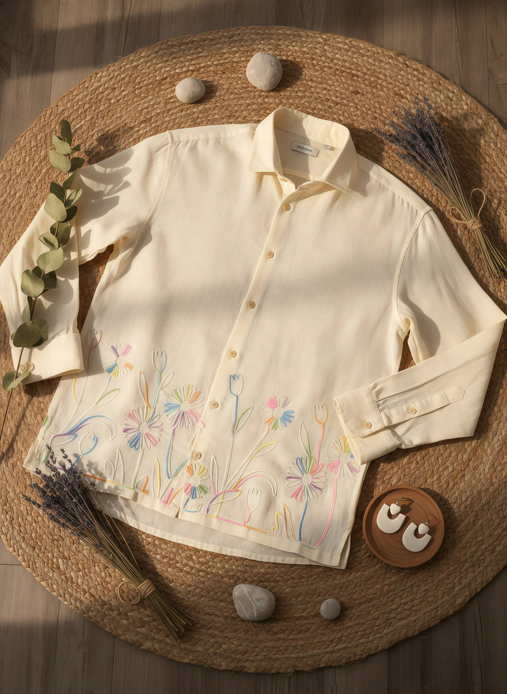 Crafted Embroidery Cotton Blend Shirt