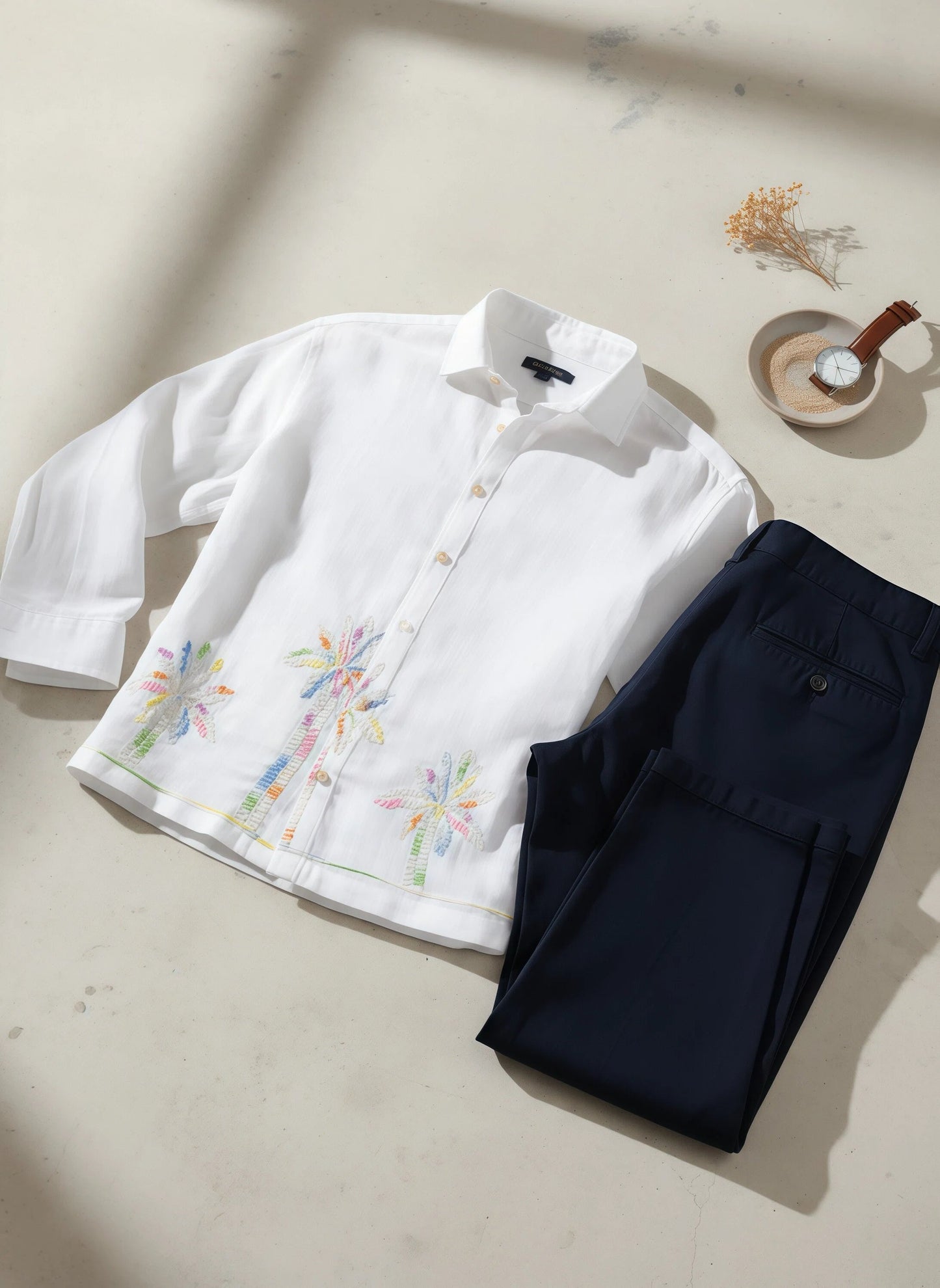 Crafted Embroidery Cotton Blend Shirt
