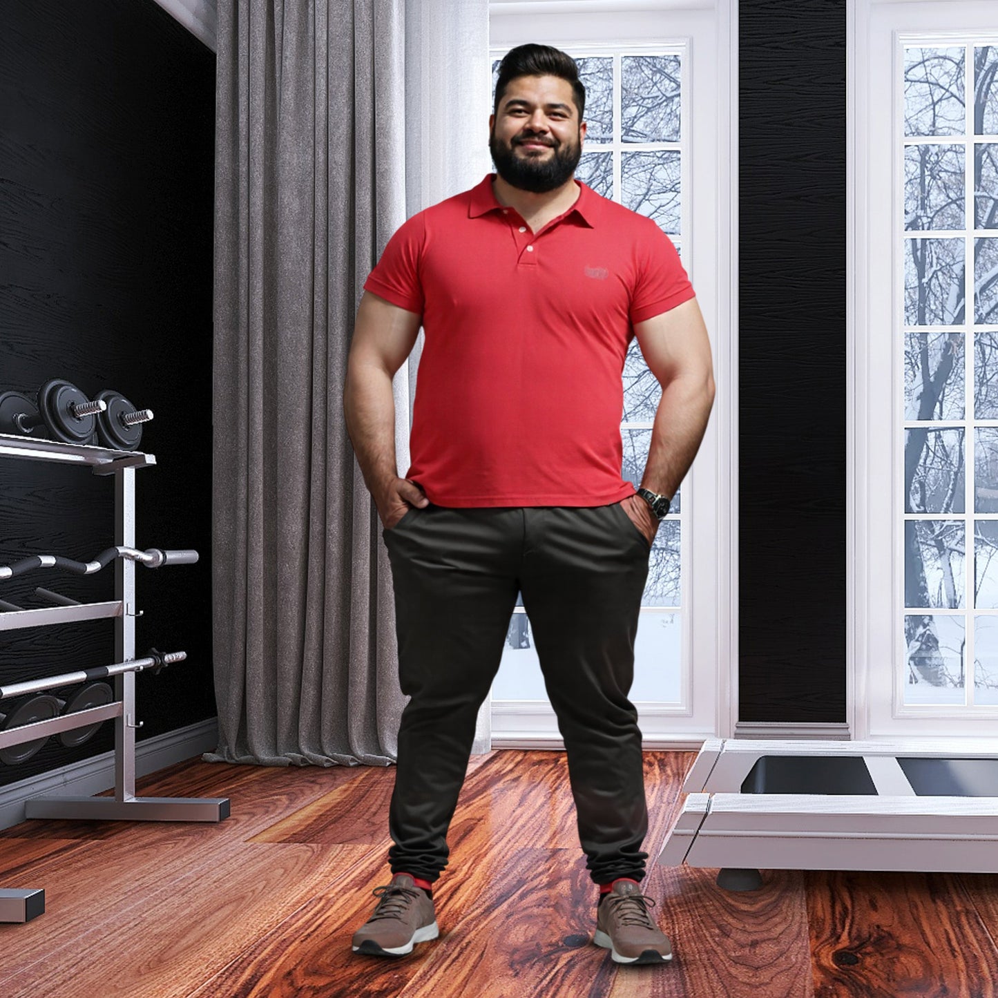 Charming Red Men Active Polo Tee -Plus Size