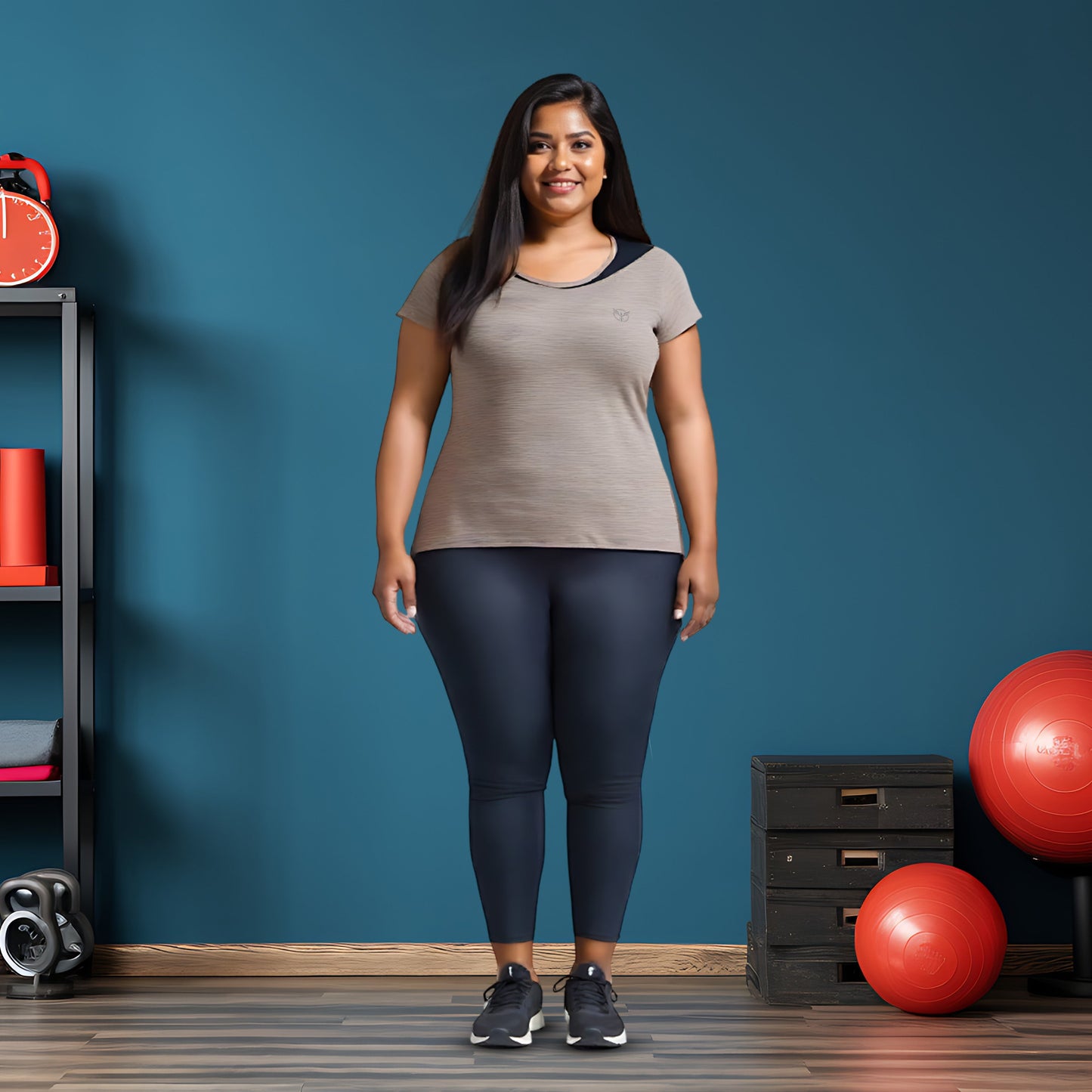 Activewear Warm Taupe Women Top - Overlap neck finish -Plus Size