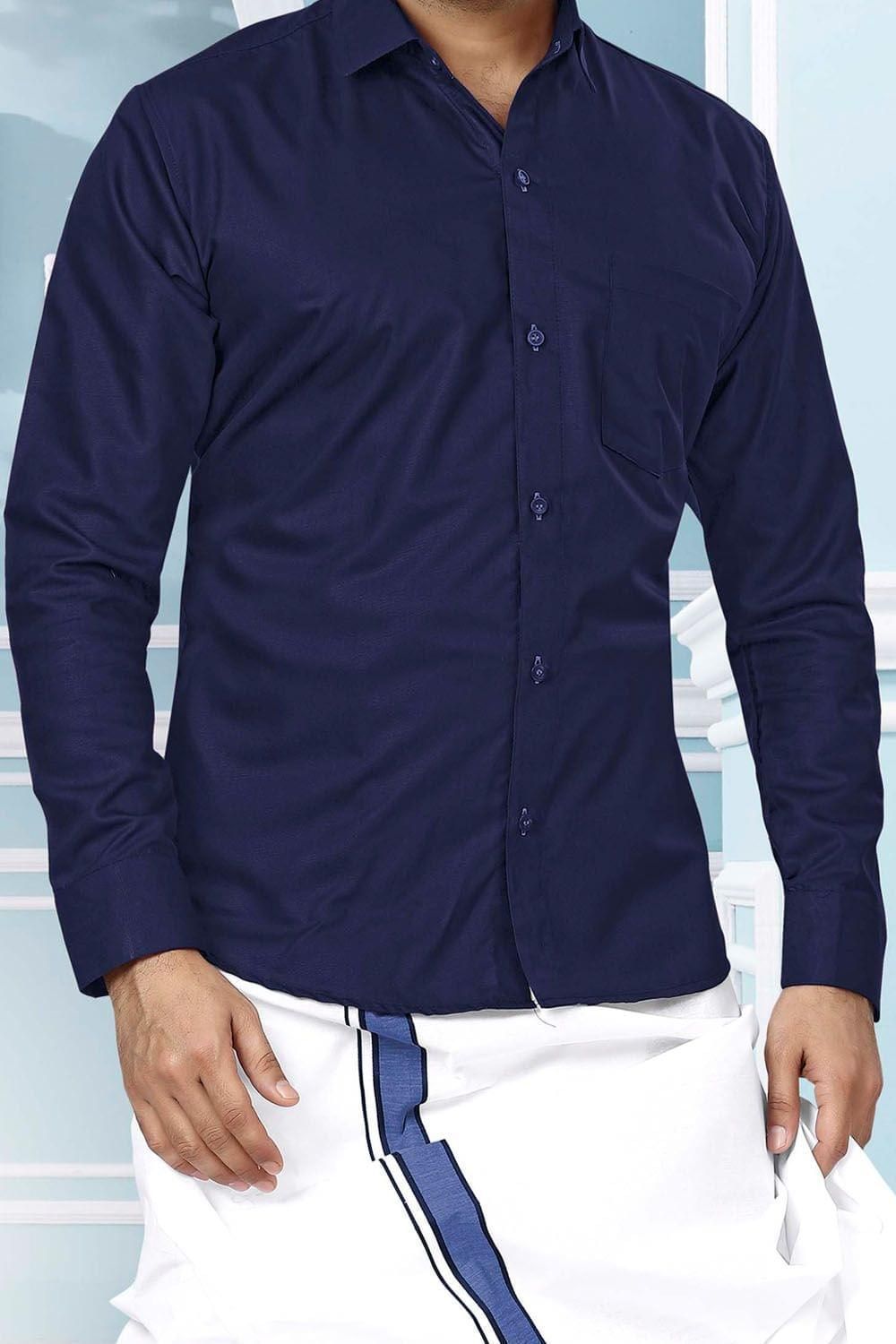 Trendy Navy Blue Shirt with Dhoti for Men