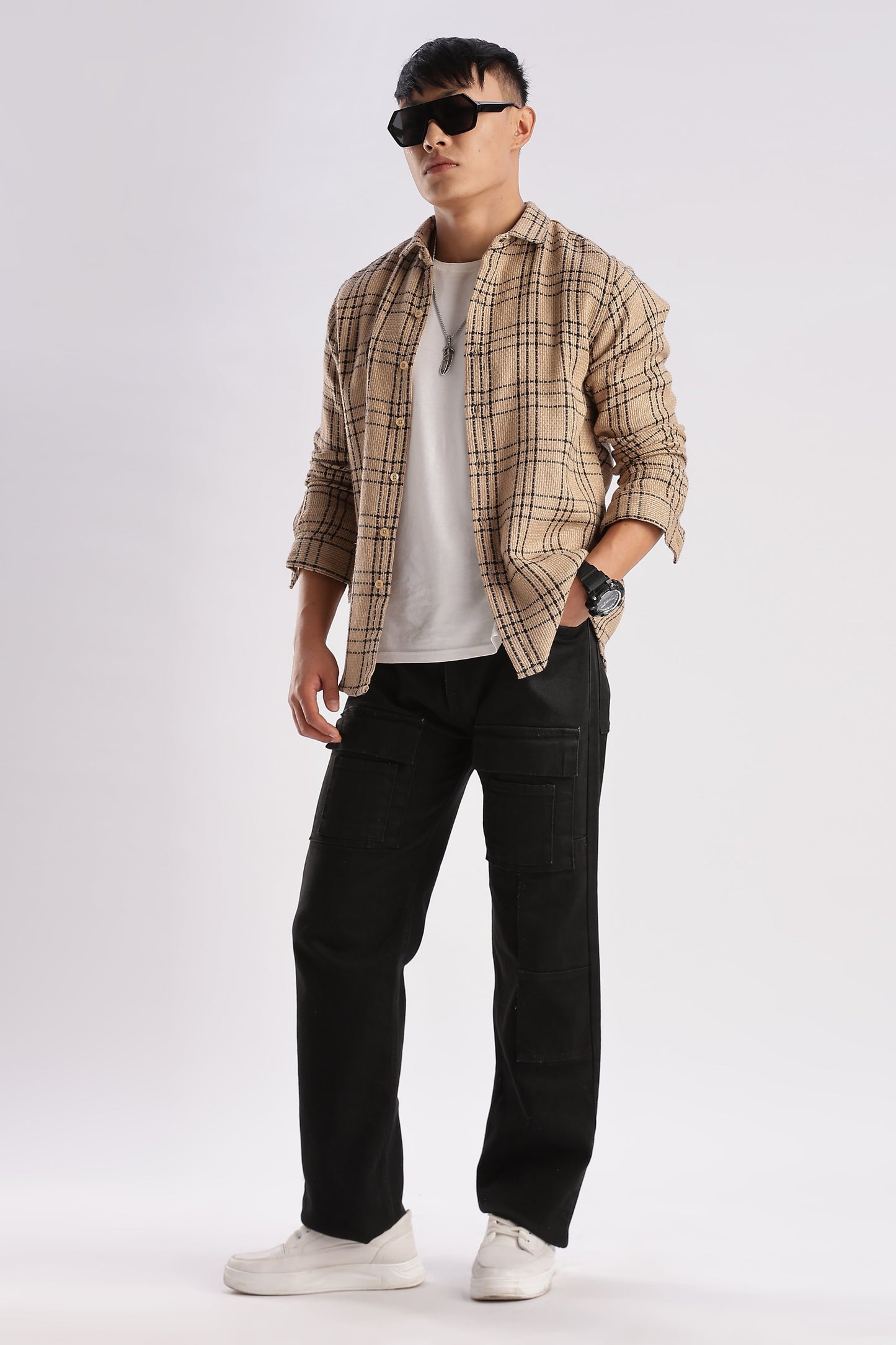 Men Mocklino Shirts-Beige