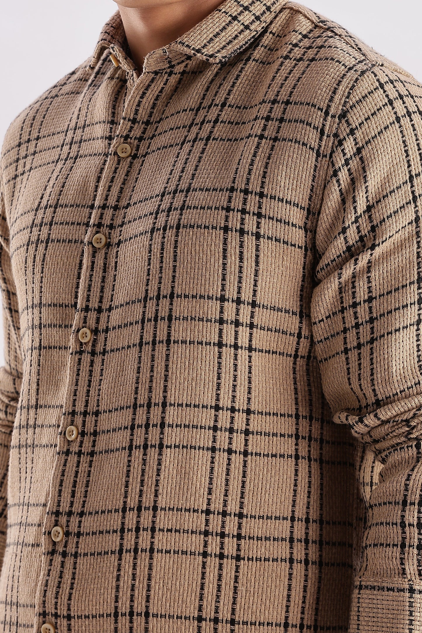 Men Mocklino Shirts-Beige