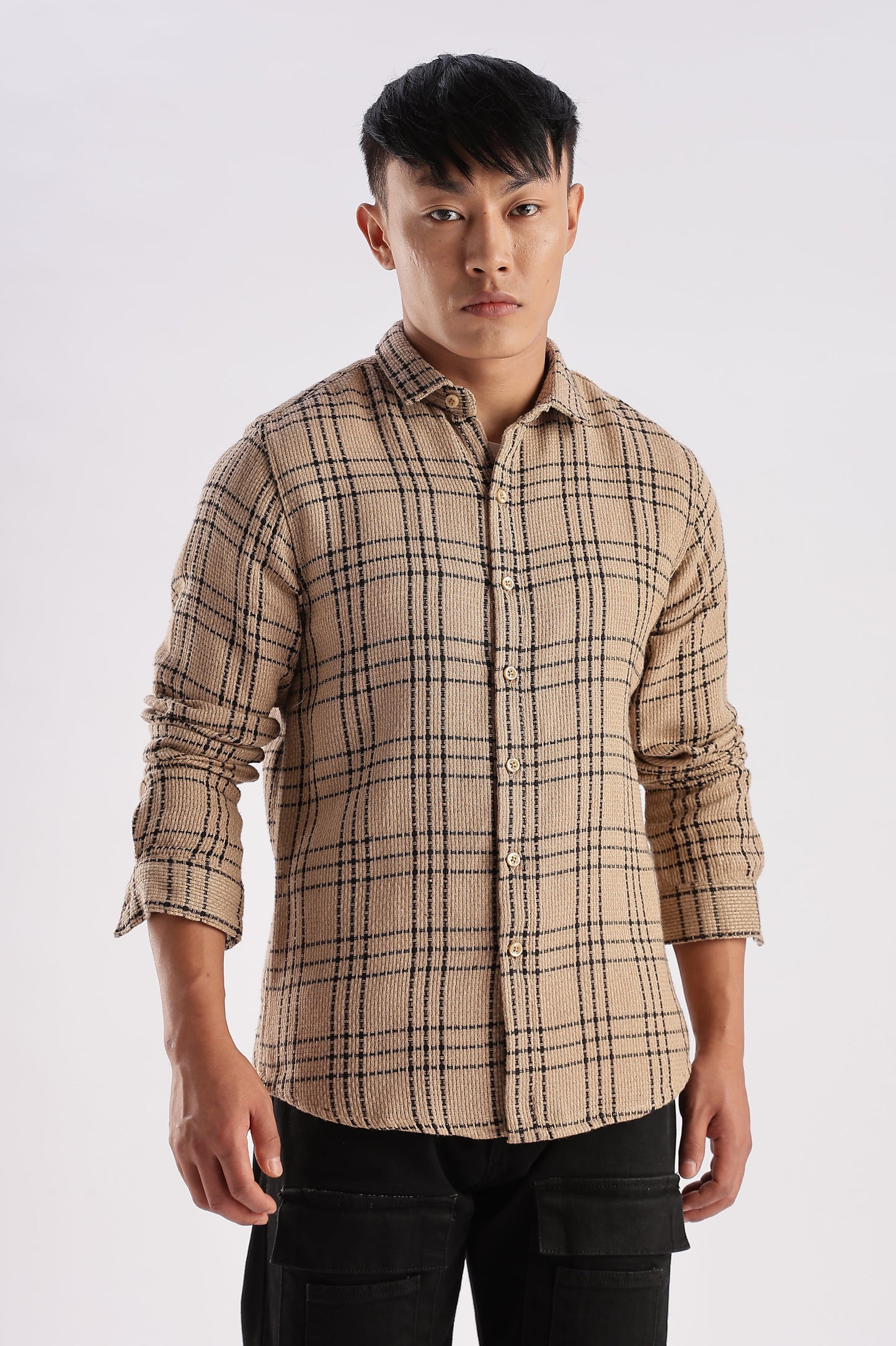Men Mocklino Shirts-Beige