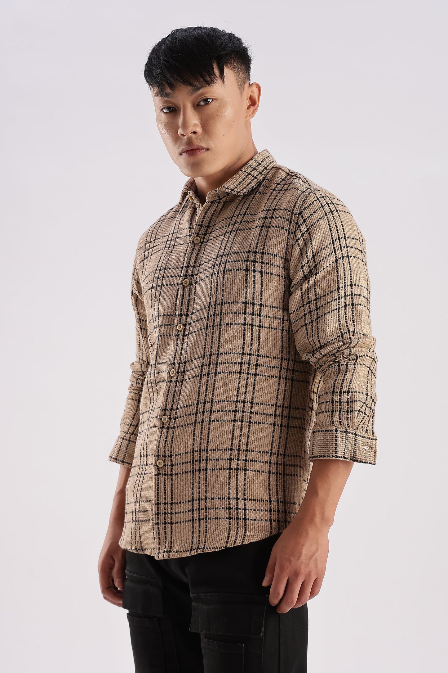 Men Mocklino Shirts-Beige