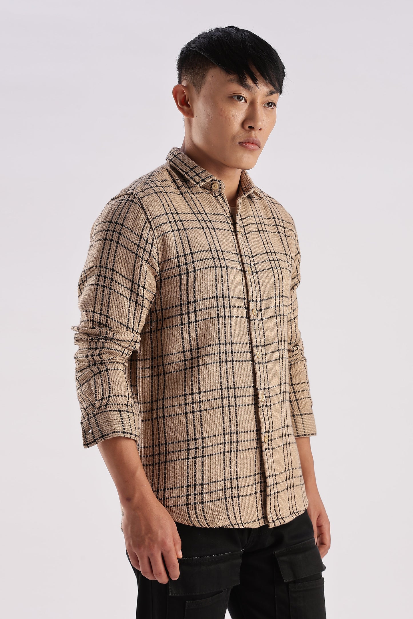 Men Mocklino Shirts-Beige