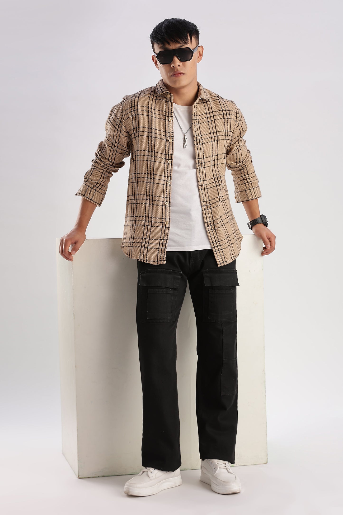 Men Mocklino Shirts-Beige