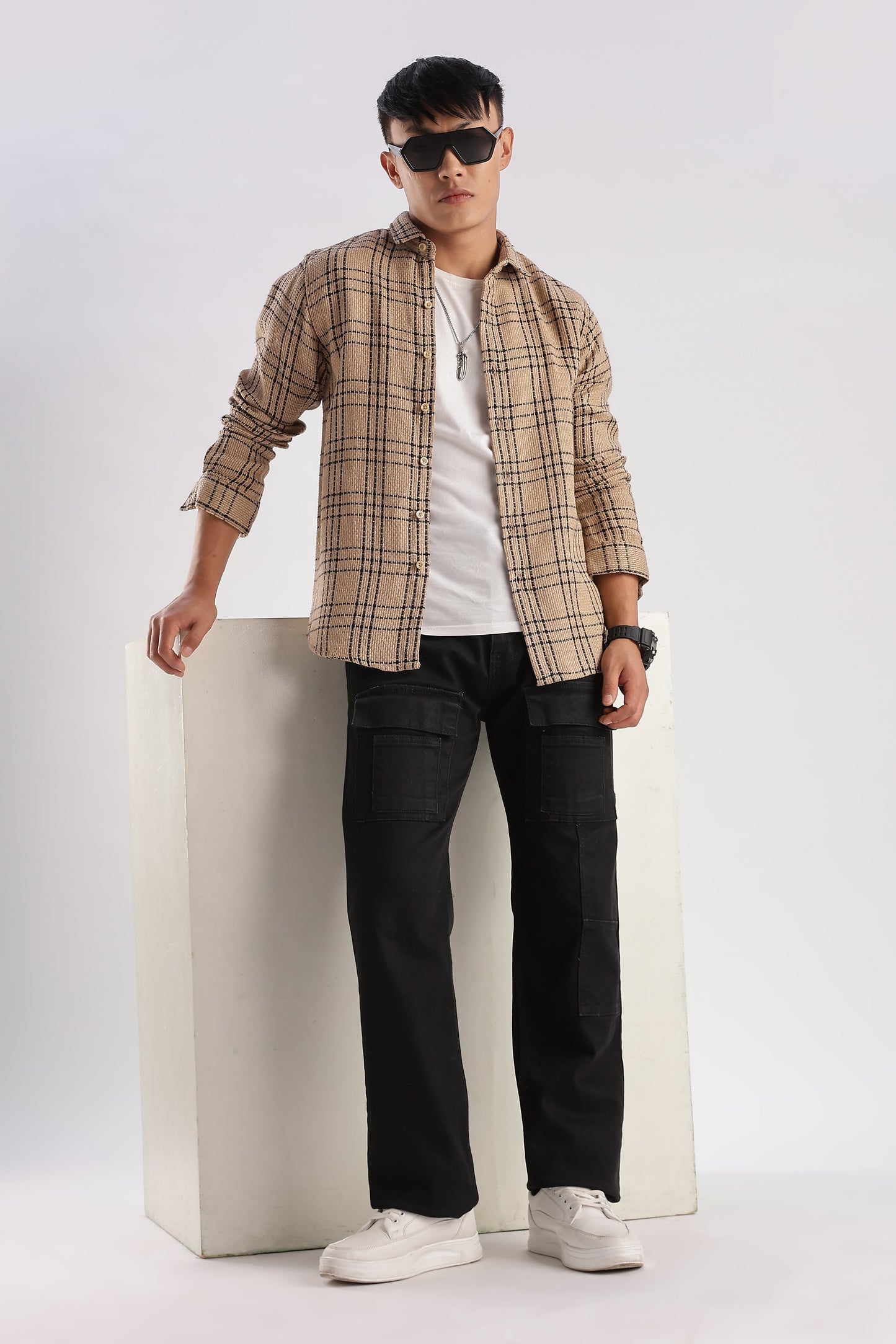 Men Mocklino Shirts-Beige