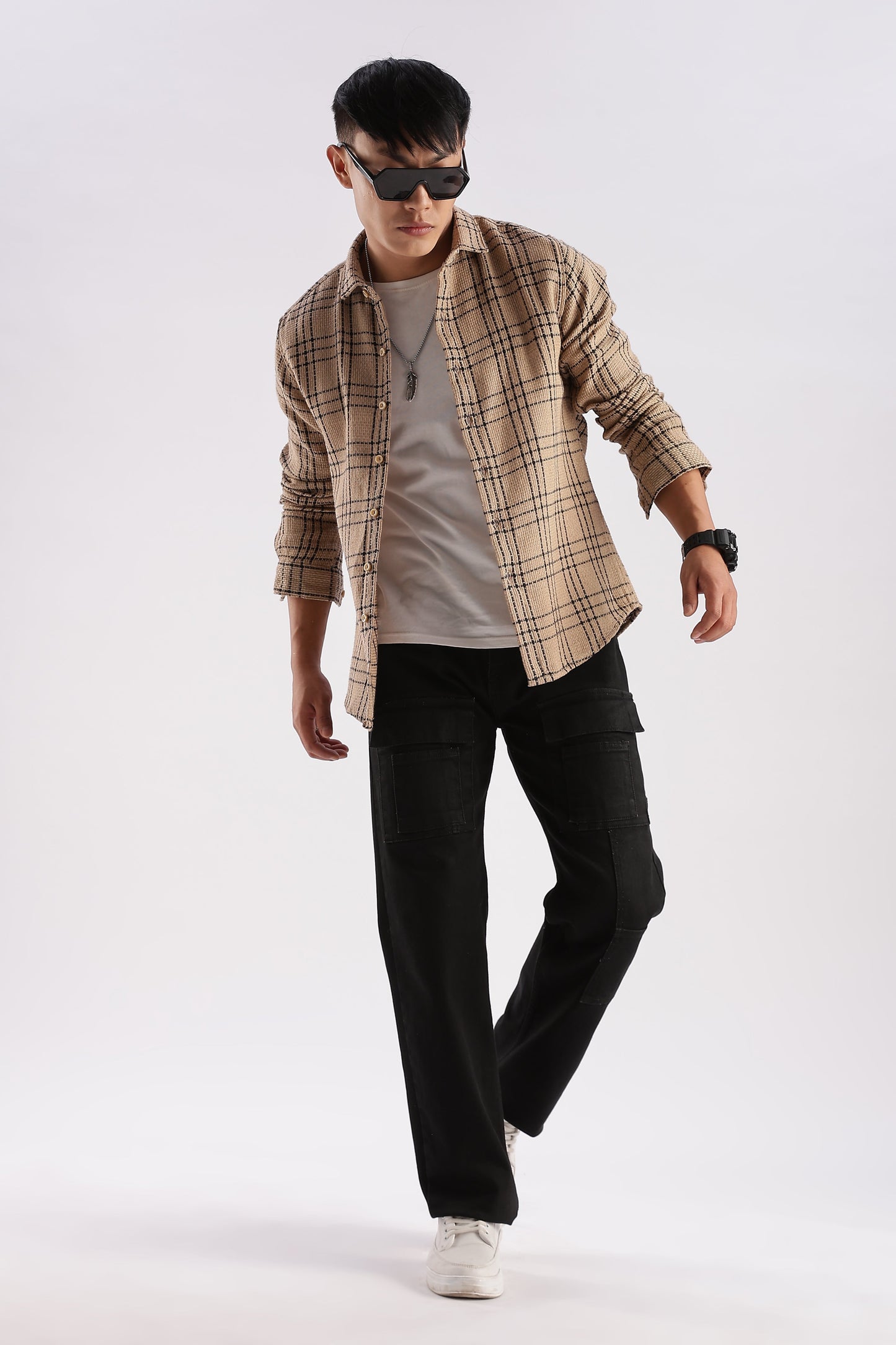 Men Mocklino Shirts-Beige