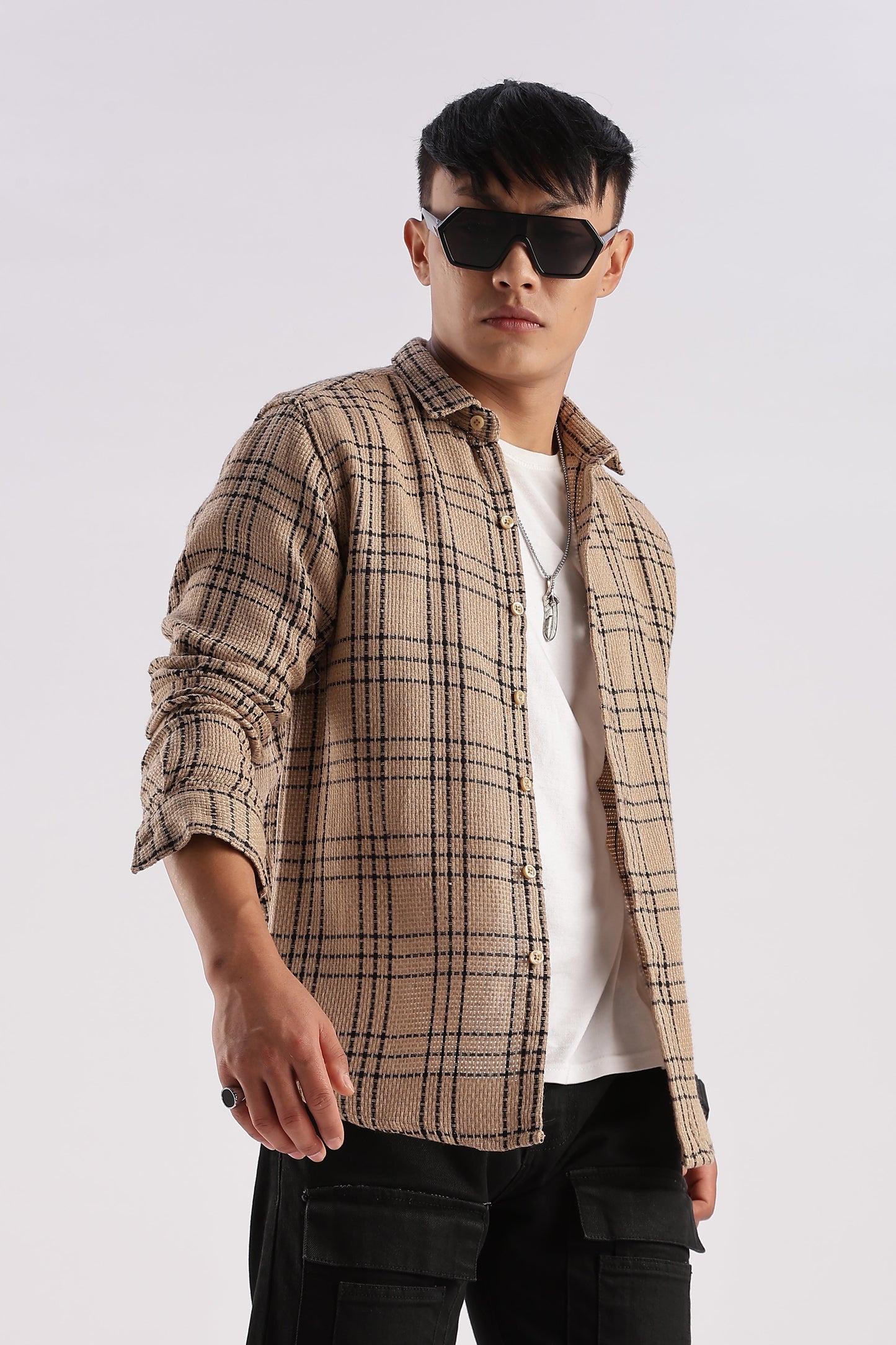 Men Mocklino Shirts-Beige