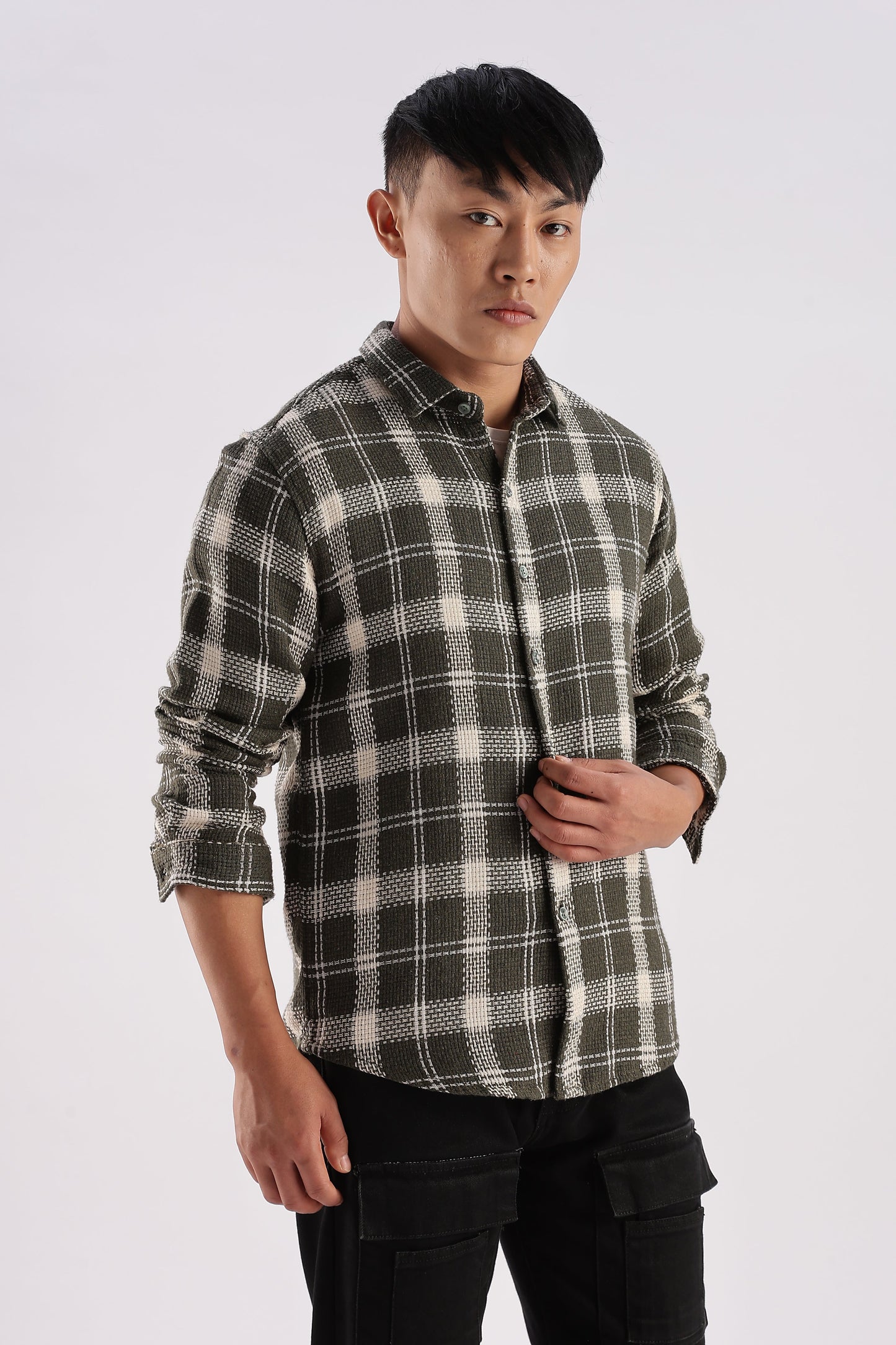 Men Mocklino Shirts-Olive