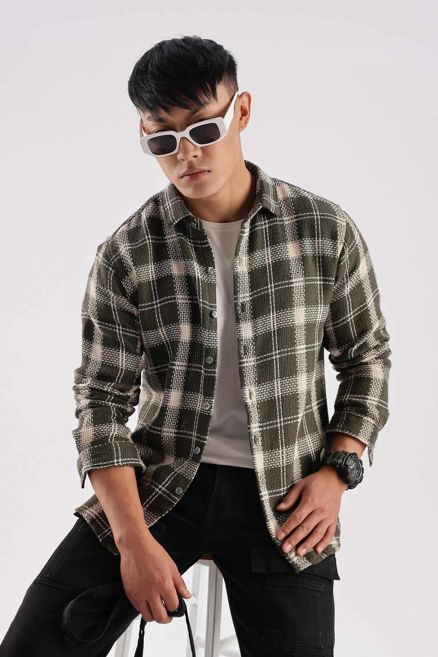 Men Mocklino Shirts-Olive