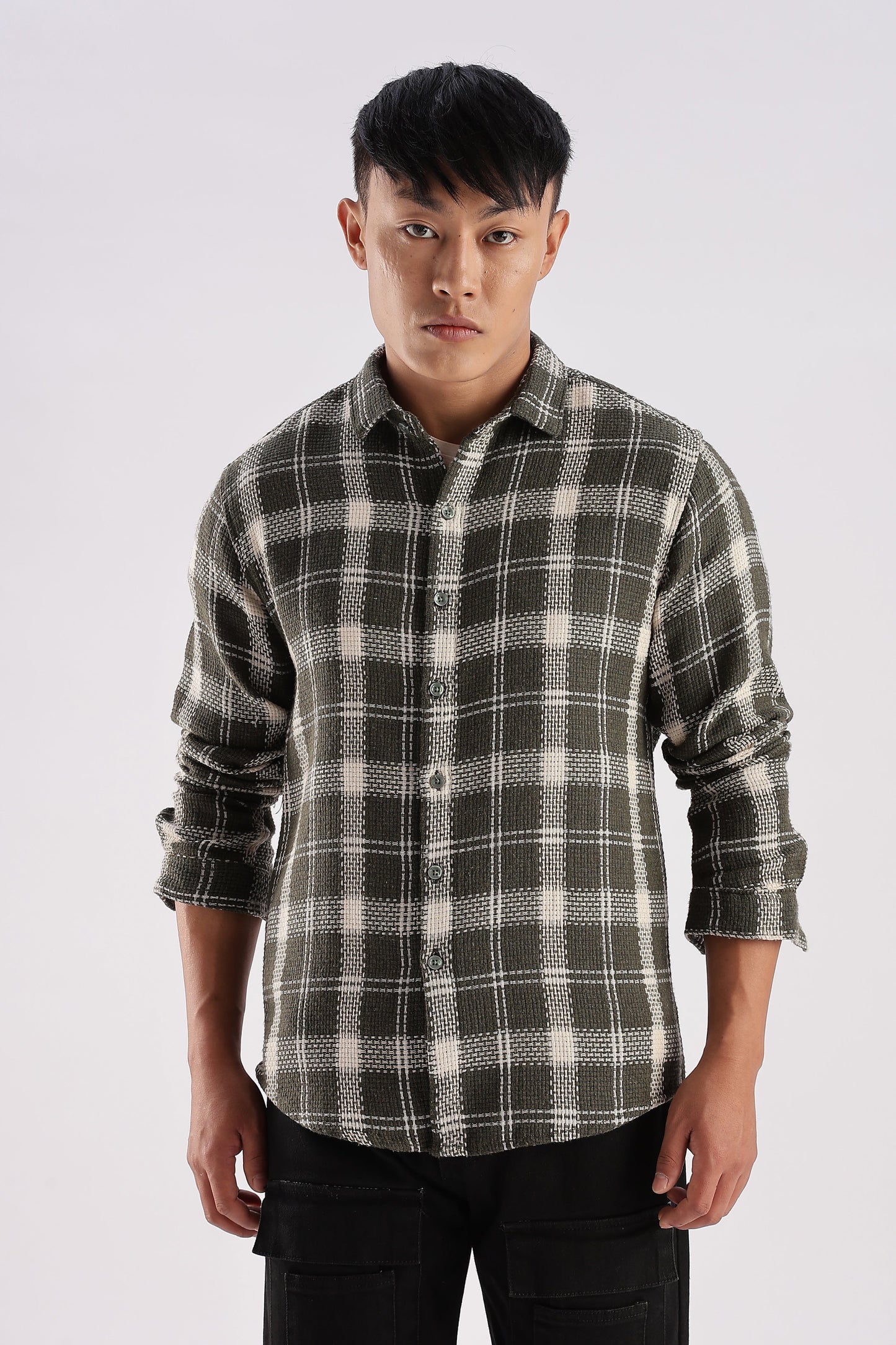 Men Mocklino Shirts-Olive