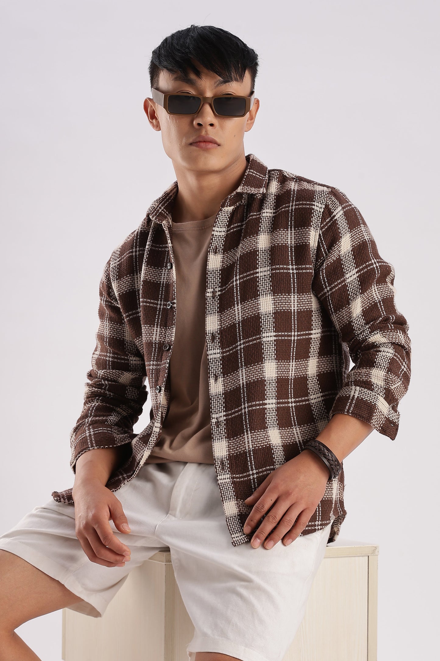 Men Mocklino Shirts-Brown