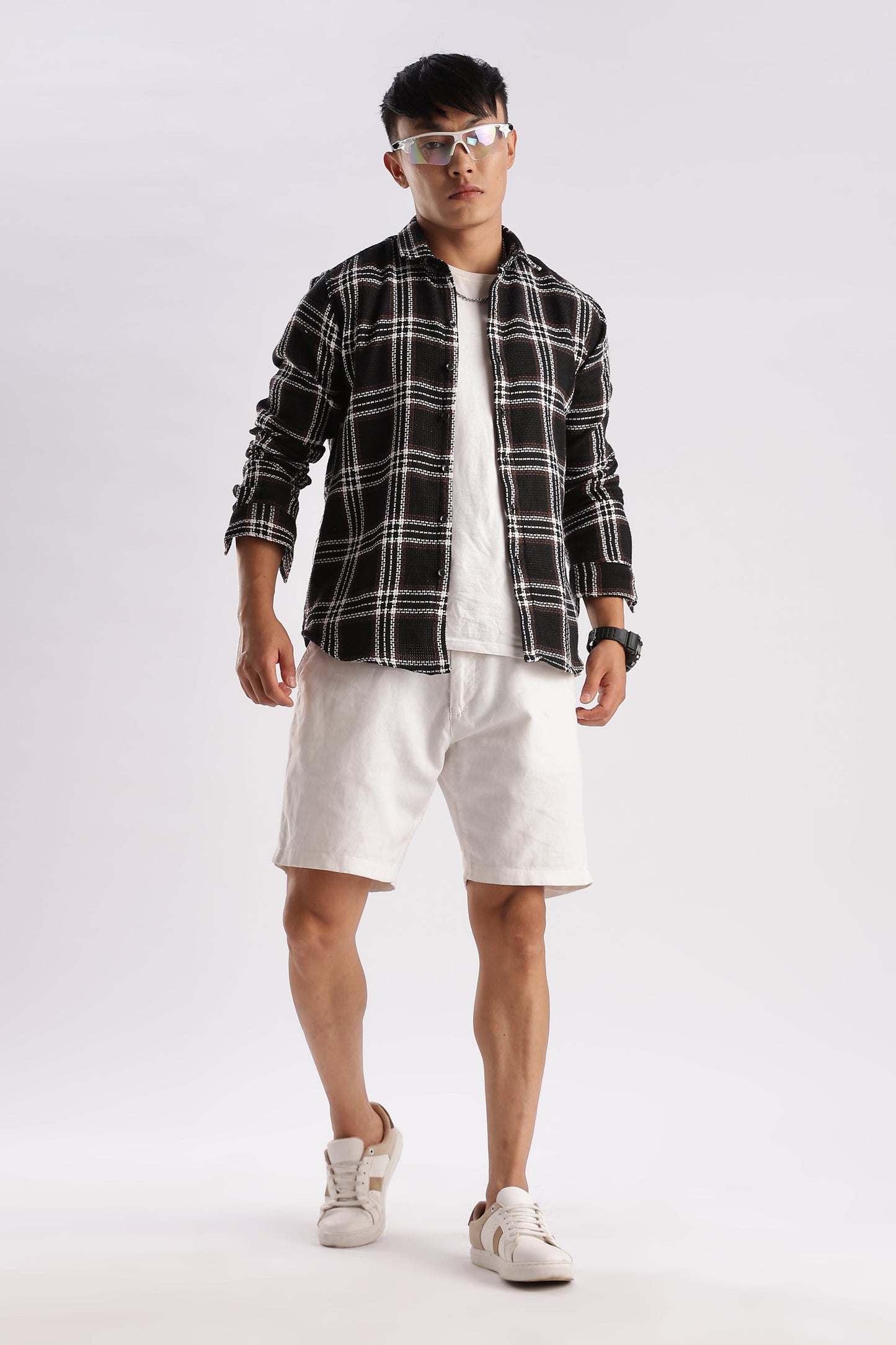 Men Mocklino Shirts-Black Brown