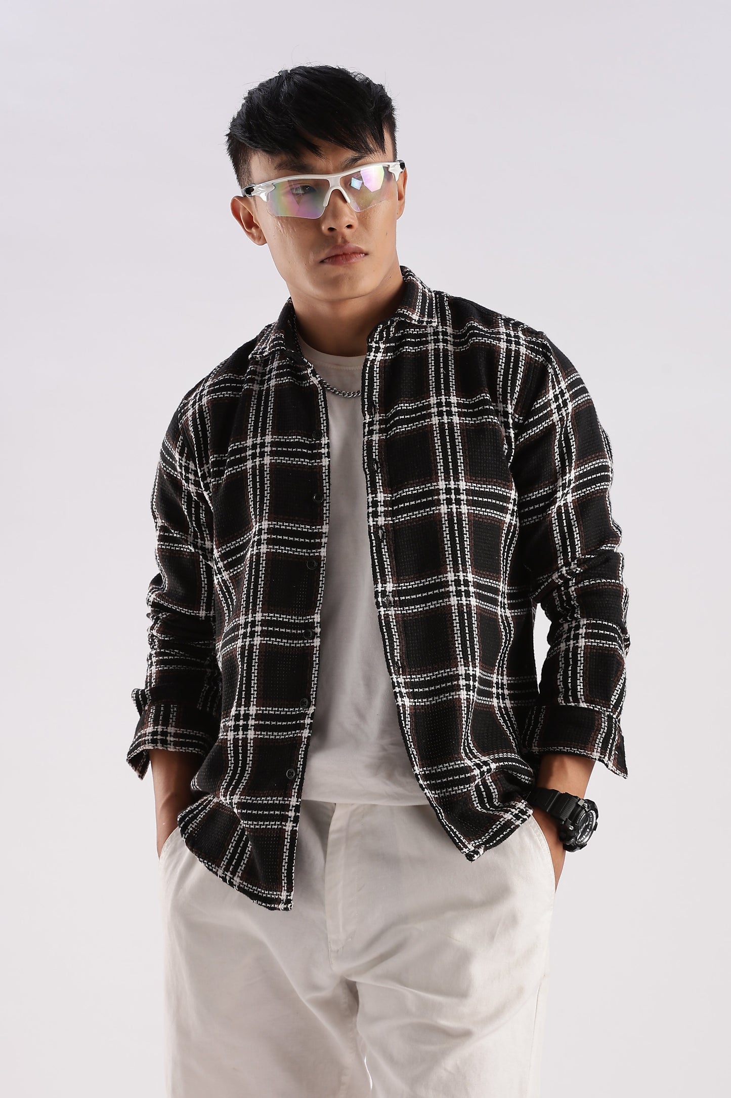 Men Mocklino Shirts-Black Brown