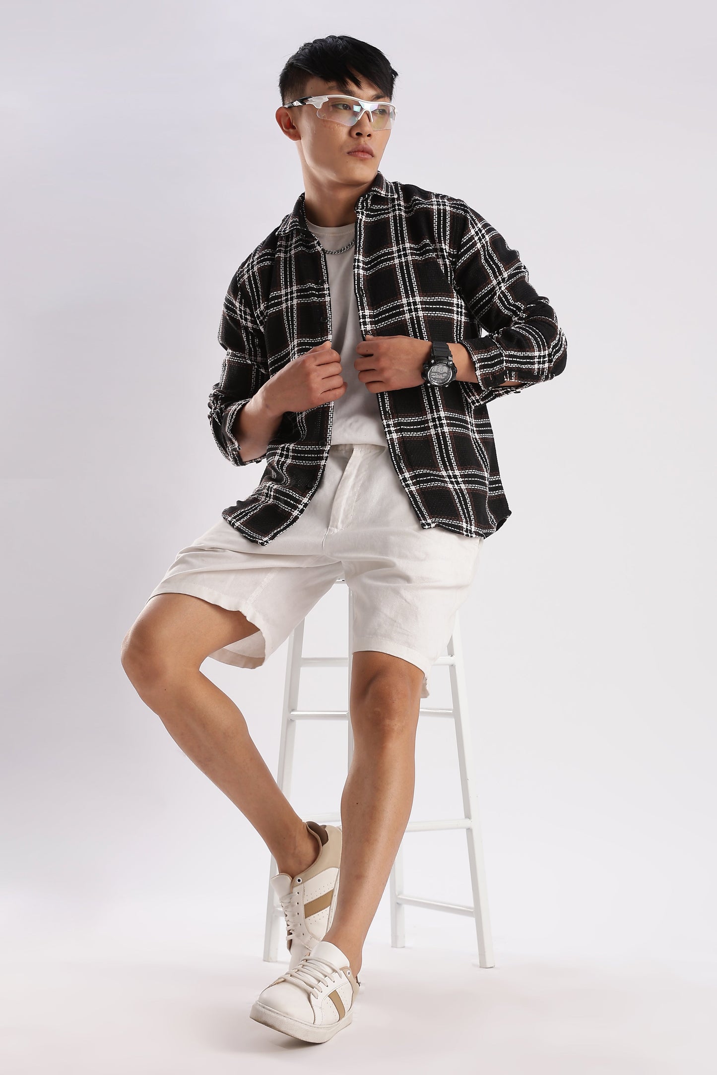 Men Mocklino Shirts-Black Brown