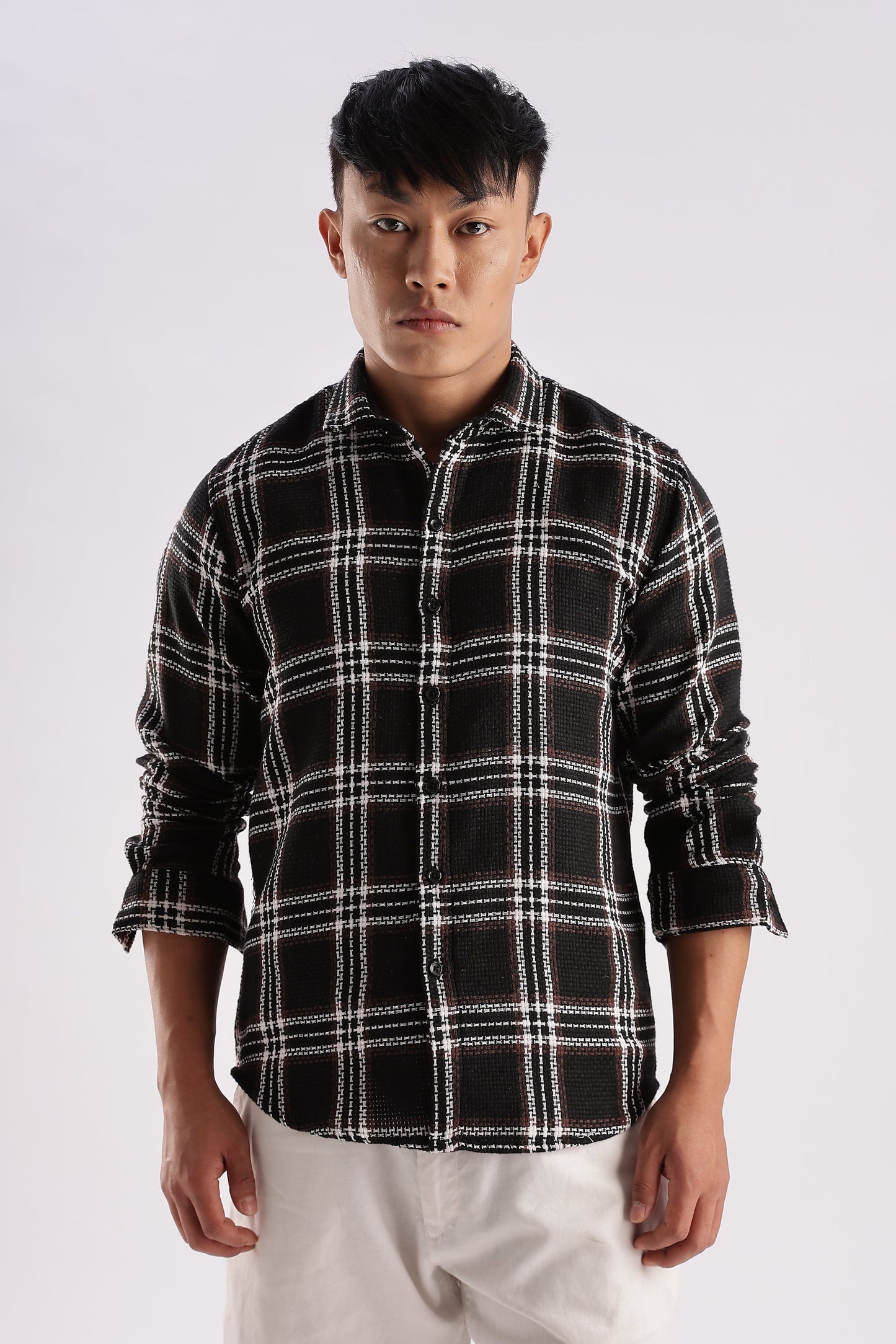 Men Mocklino Shirts-Black Brown