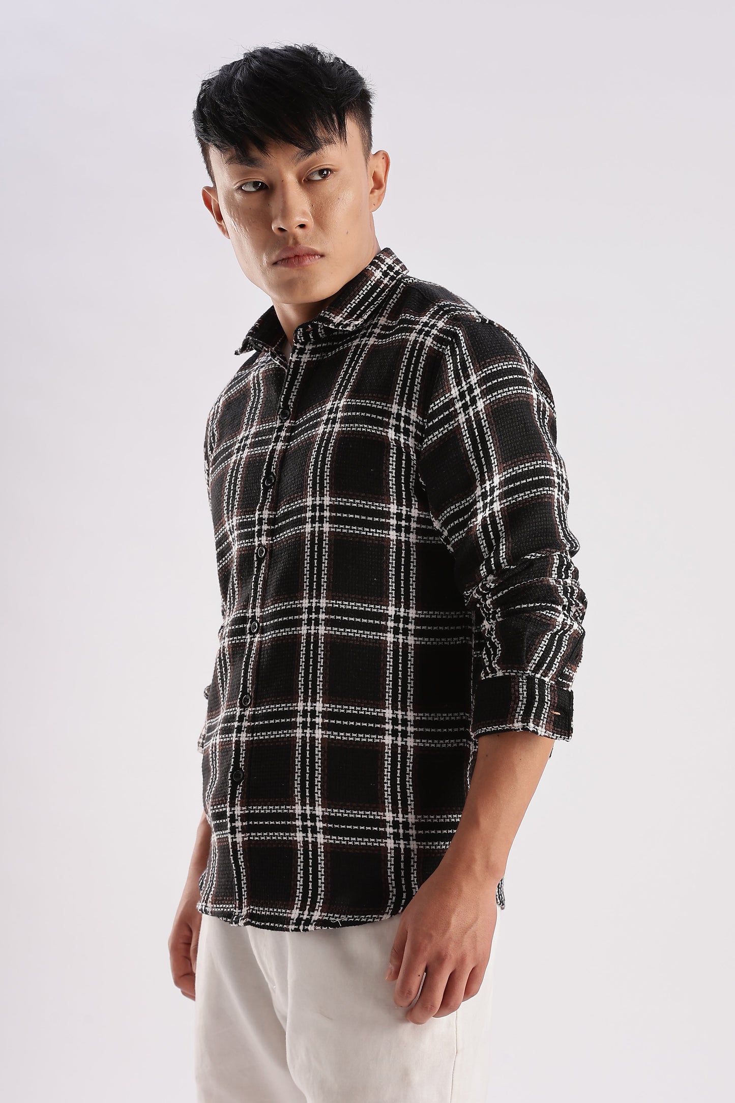 Men Mocklino Shirts-Black Brown