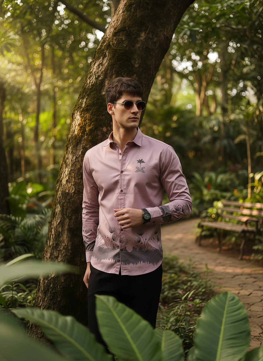 Artful Print Cotton Satin Shirt