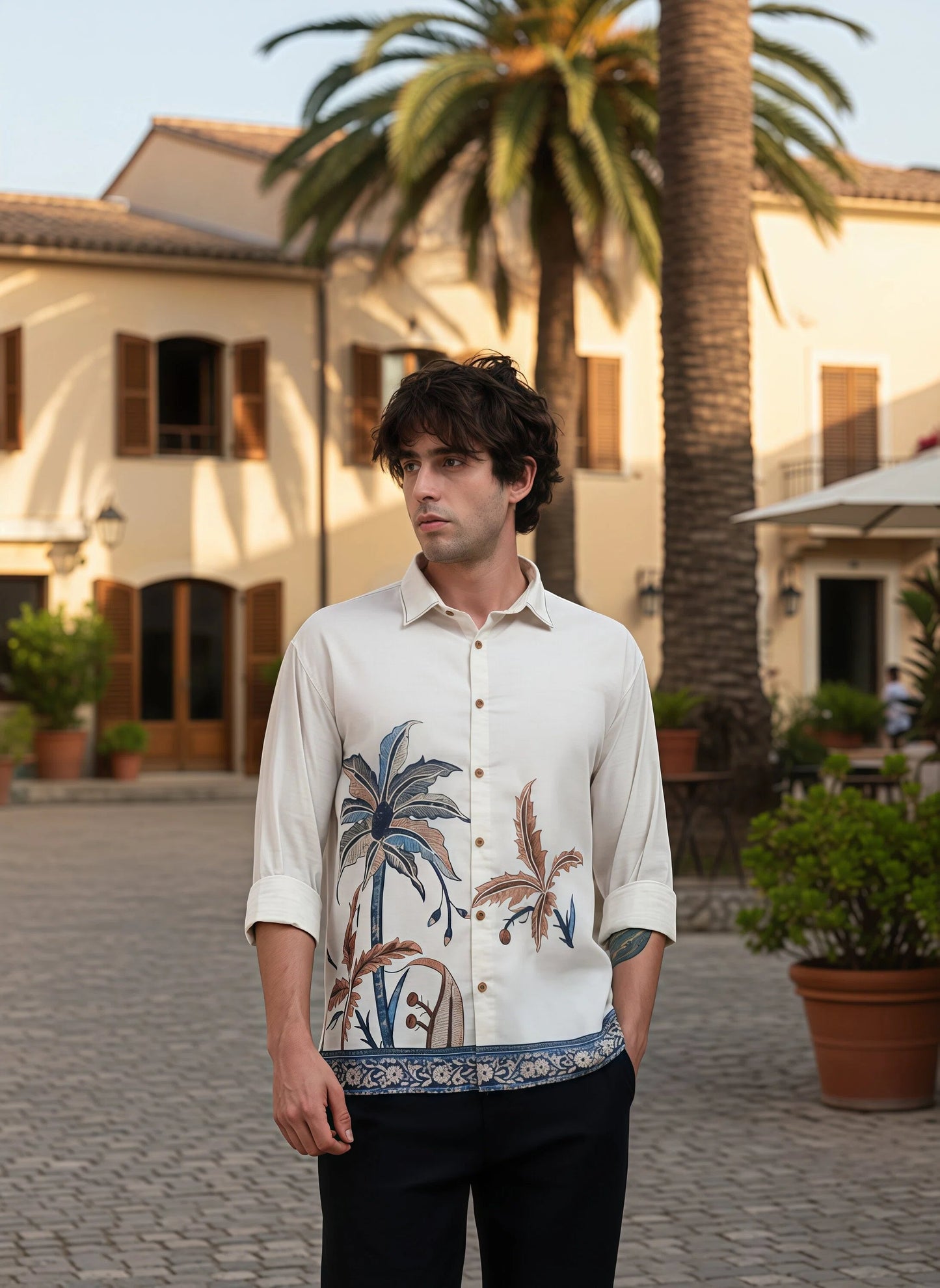 Artful Prints Sky Blue & White Check Cotton-Linen Shirt