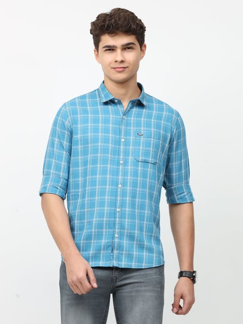 Blue Long Sleeve Checks Shirt 22USH0012
