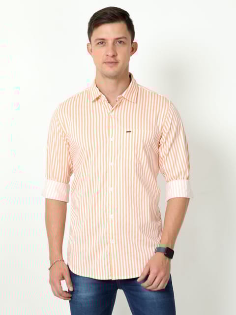 Orange Full Sleeve Stripes Shirt 22USH0834