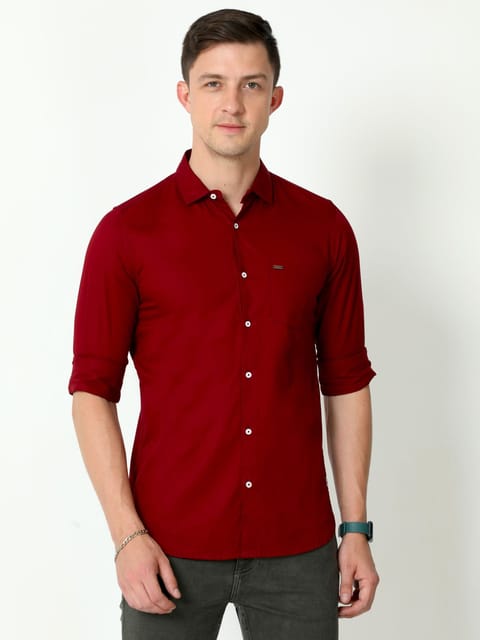 Urbaro Maroon Full Sleeve Plain Shirt 22USH0486