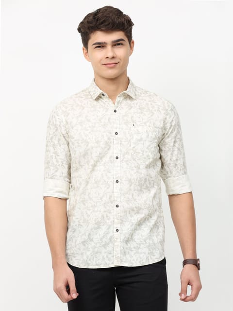 Urbaro Beige Full Sleeve Print Shirt