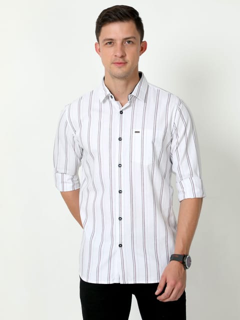 Urbaro White Full Sleeve Stripes Shirt