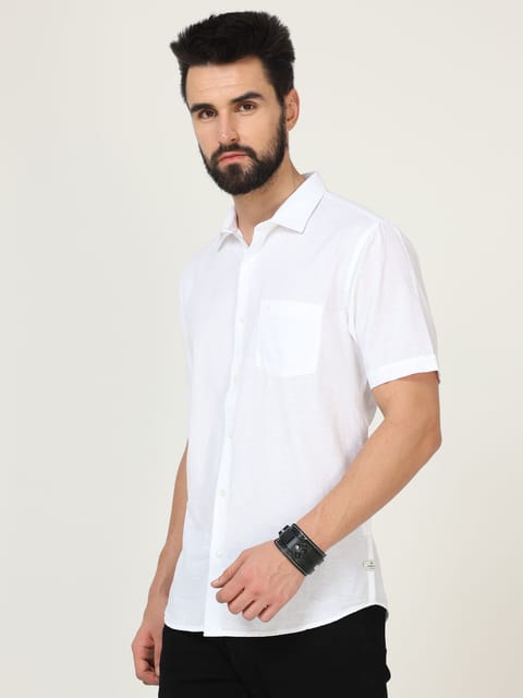 Urbaro White Half Sleeve Plain Shirt
