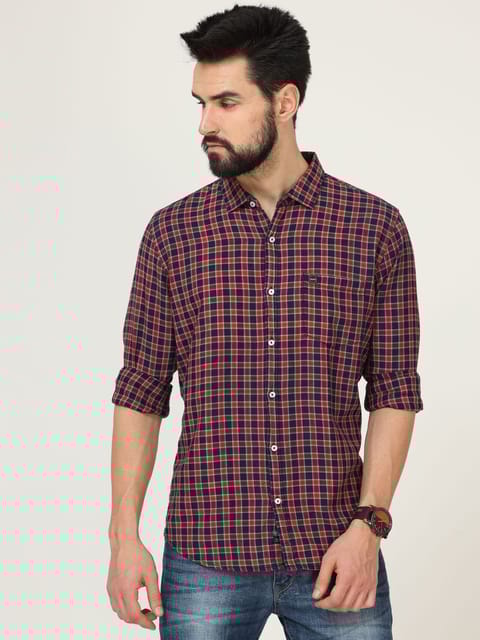 Red Full Sleeve Checks Shirt