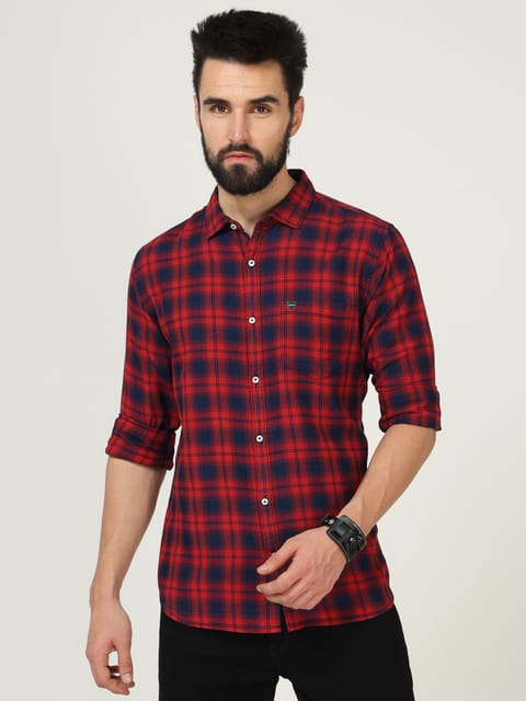 Red Full Sleeve Checks Shirt
