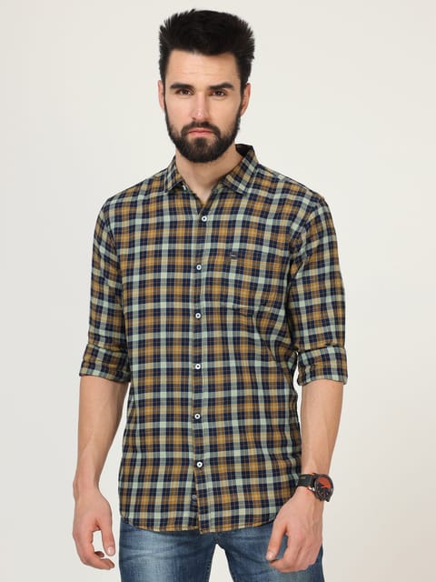 Yellow Full Sleeve Checks Shirt