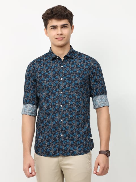 Navy Full Sleeve Print Shirt
