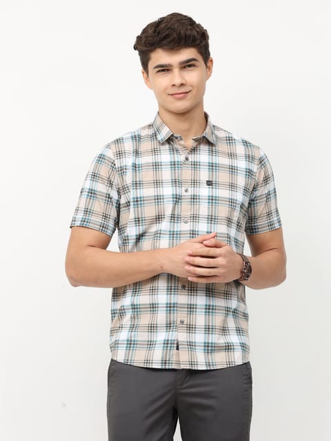 Urbaro Beige Short Sleeve Print Shirt