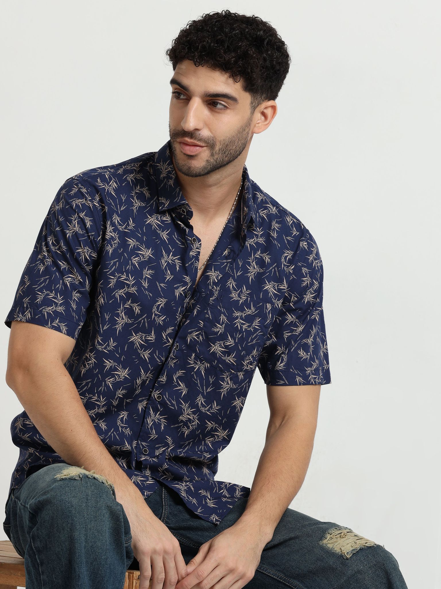 Oceanic Patterned Navy Shirt