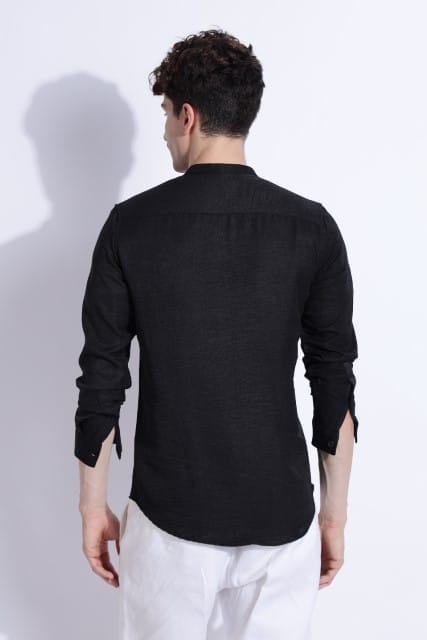 Men Air Linen Like DP Mandarine Shirt-Black