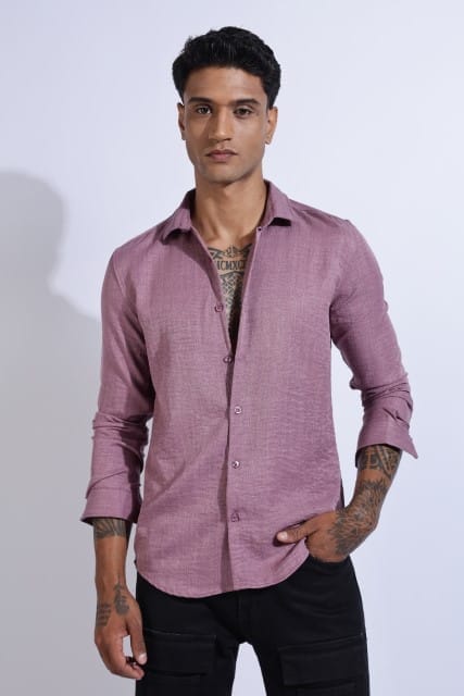 Men Air Linen Like Shirt-Wine