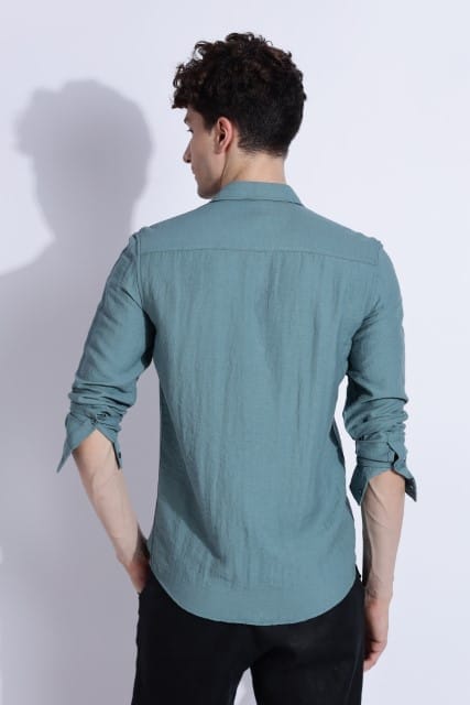 Men Lucas Look Linen Shirt-Teal