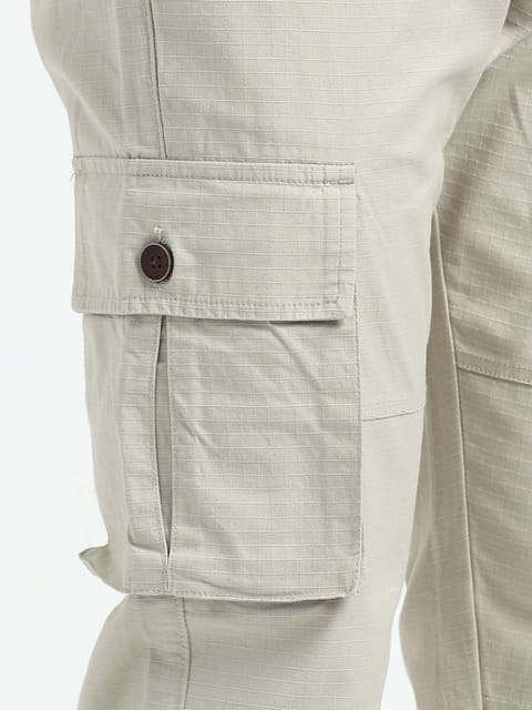 Men Self Design Breeze Cargoes-Cream