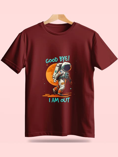 Caslay Sustainable - Good Bye I Am Out - Maroon Crew Neck Printed T-Shirt