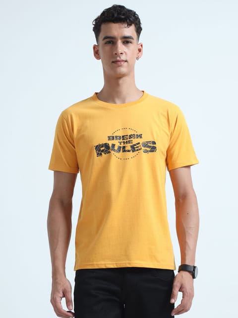 Caslay Sustainable - Break The Rules - Yellow Crew Neck Printed T-Shirt