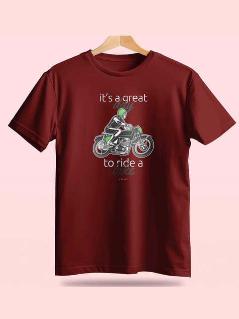 Caslay Sustainable - Bike Ride Today  Maroon Crew Neck Printed T-Shirt